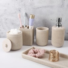 Resin Beige Bathroom Accessories Set 5 Pcs, Lotion Soap Dispenser, Toothbrush...