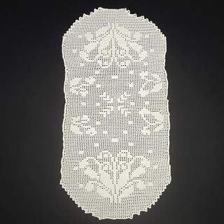 Doily Tablecloth Handmade Crocheted White Floral 26" x 13" Vintage Cottage Core