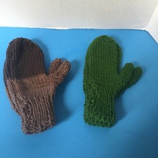 Warm Knit Mittens, Lg. Kids, Choose 1  -Brown Stripe OR Green, NEW
