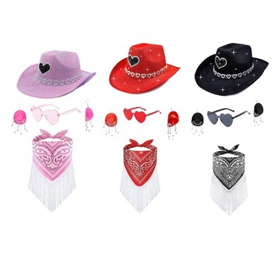 Western Charm Hat Bandana Set Including Heart Shape Border for Unique Fashion