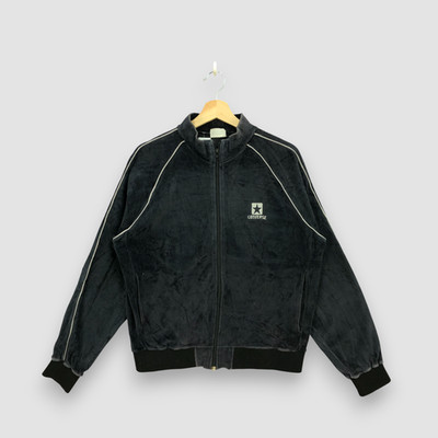 Vintage 80s Converse Track Jacket Black Velour Jumper Zipper Sweatshirt Size L