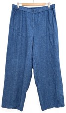 Eileen Fisher Women 100 Organic Linen Ankle Wide Leg Pants Atlantis Blue Size L