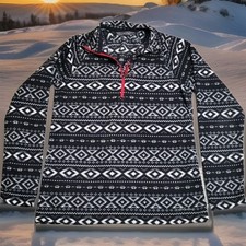 Eddie Bauer Quest Fleece 1/4 Zip Pullover Women s Medium Black Aztec Gorpcore