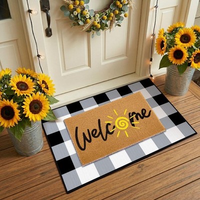 2 Pcs Summer Welcome Door Mat Set, Welcome Sun Decorative Front Door Mat and ...