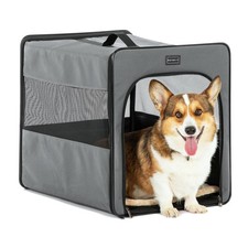 PETSFIT Portable Dog Crate 24 Inch with Thicken Mat Soft Dog Kennel Grey