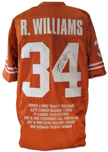 Ricky Williams Signed/Auto Texas Longhorn Custom Football Stat Jersey JSA 203221