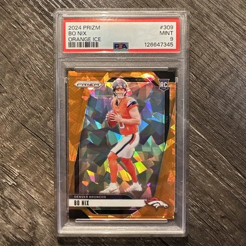Bo Nix 2024 Panini Prizm #309 Orange Ice Prizm Rookie RC PSA 9 Broncos