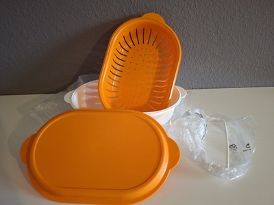 Tupperware UNBENUTZT Servierstar oval Küchenchef Siebservierer orange Sieb  
