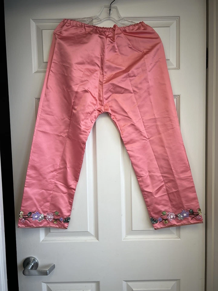 Conjunto de ropa de salón asiática china bordada floral seda vintage de 2 piezas Foto 4 de 4