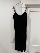 Vtg Green Velvet Evening Dress Classy Elegant Spaghetti Strap Maxi Formal