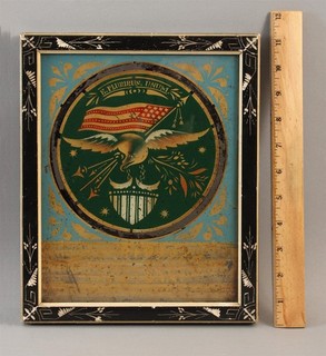 Antique 19thC Patriotic American Flag Eagle Reversed Painted Glass Clock Tablet