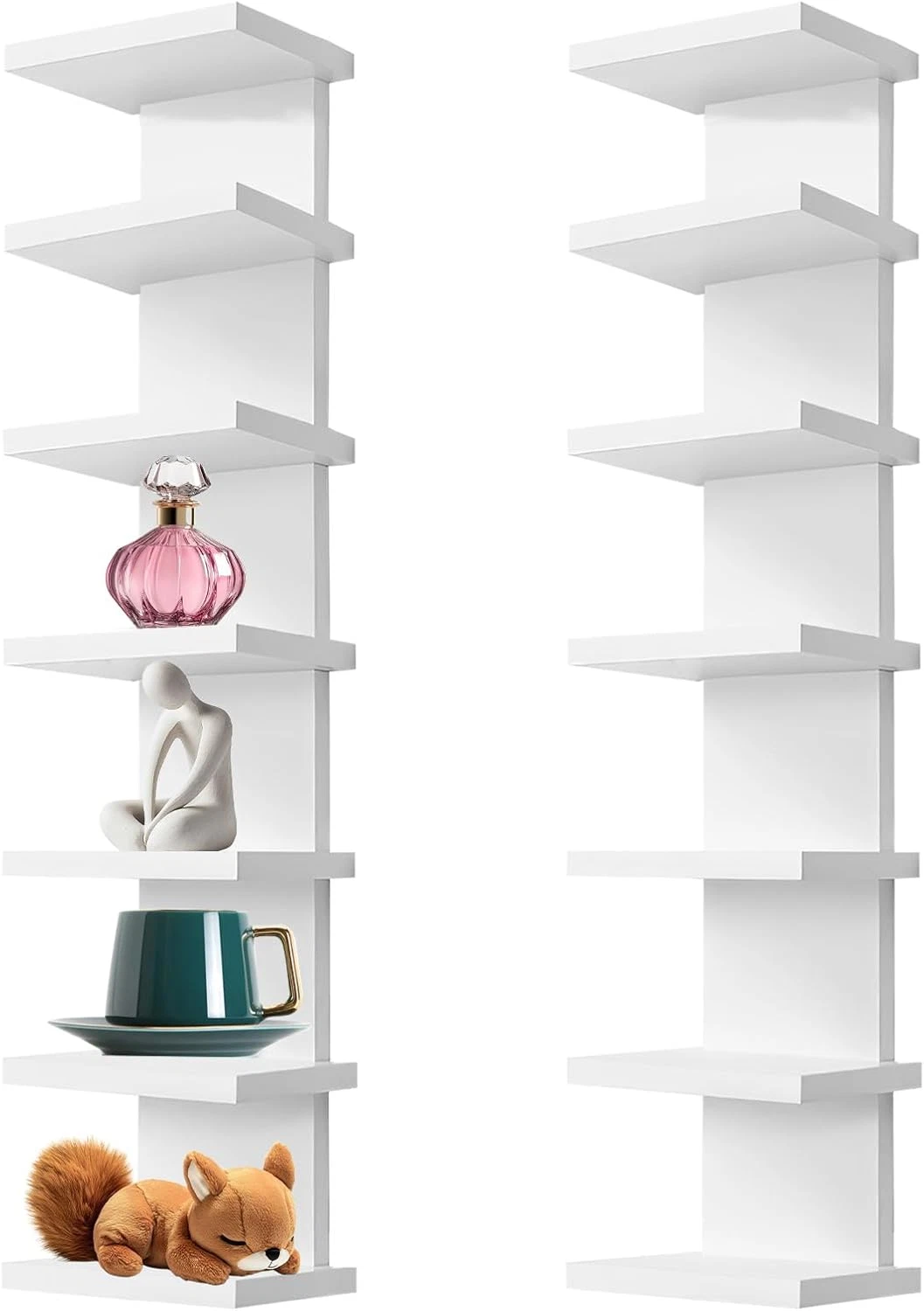 2 Pack 7 Tier Floating Wall Shelf - Space Saving Organizer for Home Decor