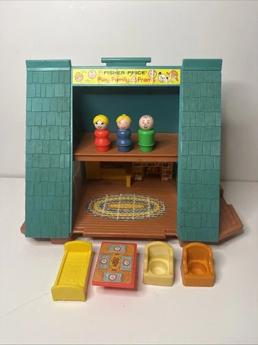 Fisher Price Vintage Little People Play Family A-FRAME House Figures Furniture