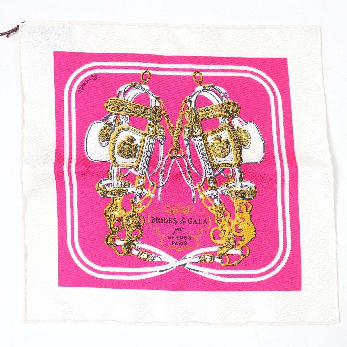 HERMES カレ20ナノ BRIDES de GALA タグ・箱付き HERMES Carre Nano 20 Brides de Gala Silk Scarf 100% Blanc Rose