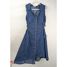 Vintage Y2K Lace Up Button Denim Dress Size M Blue Western Cottagecore Teacher