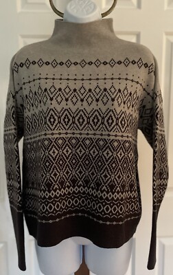 Joie - Women's L -  Nordic Fair Isle Sweater - Mock  Turtleneck - Grey