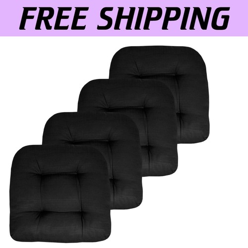 Versatile 19"x19" Plush Patio Cushions - Rounded Square Black Chair Pads, 4 Pack