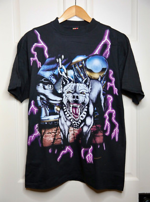 VTG American Thunder Shirt 90s Mens L Motorcycle Pitbull Biker Tee LIghtning NEW
