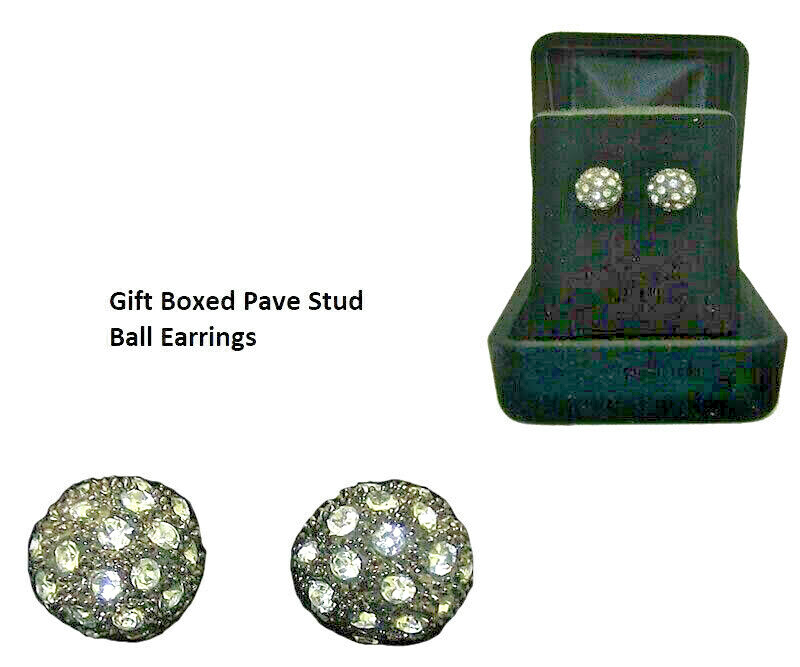 CZ ball earrings stud pave black surgical steel gunmetal boxed 1/2