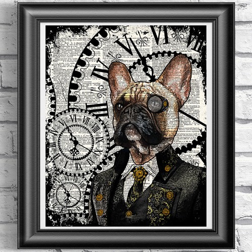 Dog Print Vintage Dictionary Page Wall Art Steampunk Animal French Bulldog | eBay