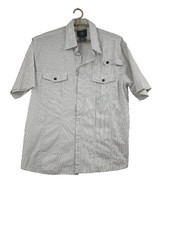 RB Men's Button Down Shirts Size XXL  Short Sleeve Stripe Cotton White