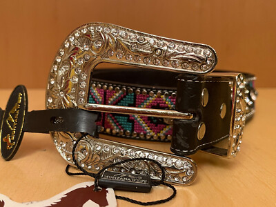 Rhinestone Bling Studded Beaded Black Belt Country 32/82  display picture 1