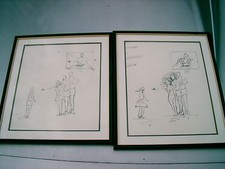 Unknown artist: basketball 2 Original Ink Drawings, framed & matted 17.5