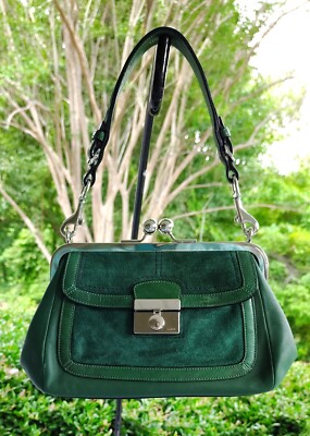 Coach SMALL Vintage 9734 Gallery Y2K Hunter Green Leather & Suede