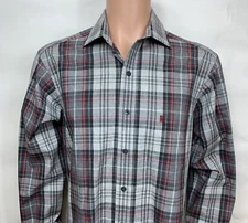 Kinloch Anderson Scotland Size 15.5 34/35 Long Sleeve Red Gray Tartan Plaid