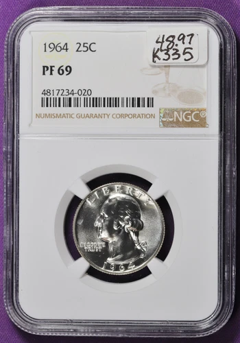 1964 Washington Quarter. In NGC Holder.  Proof 69.  k335