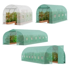 Walk-in Tunnel Greenhouse 10/12/15/20/28/30Galvanized Frame PE Cover Green White