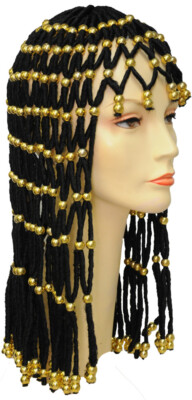 Headdress Black With Gold Beads - Lacey Wigs