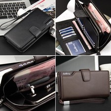 Men's Bifold Leather Card Holder Suit Purse Long Wallet Checkbook Clutches Gifts