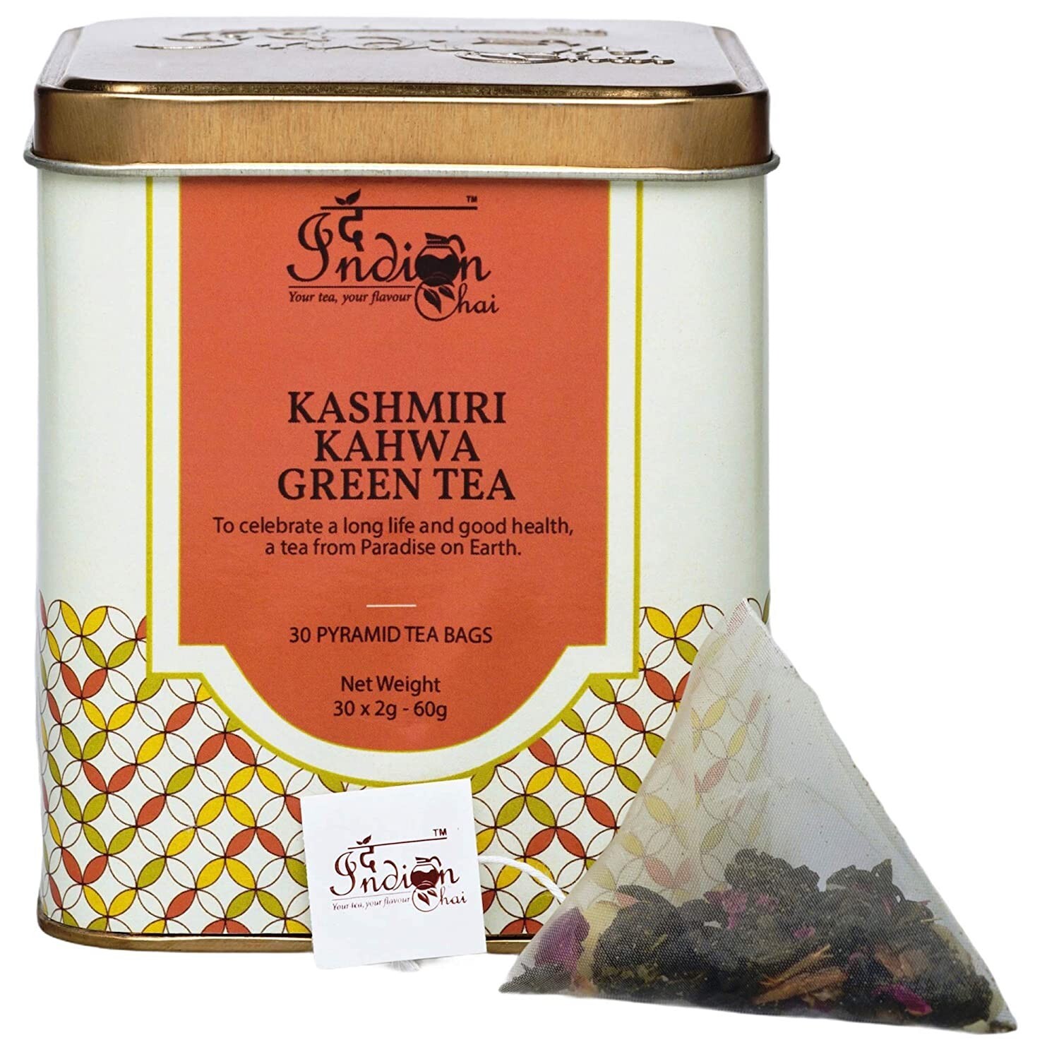 The Indian Chai, Kashmiri Kahwa Green Tea, 30 Pyramid Bags, Whole