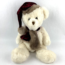 Dan Dee Ivory Holiday Christmas Bear w/ Maroon Velvet Hat Scarf 19"