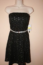 NWT As you wish, formal prom dress strapless black & silver sequin sz M