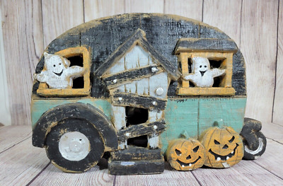 9'' Light Up Camper Jack O Lantern Pumpkins Ghosts Halloween Tabletop