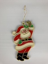 Faux Stained Glass Santa Claus Ornament Christmas Sun Catcher Style VTG