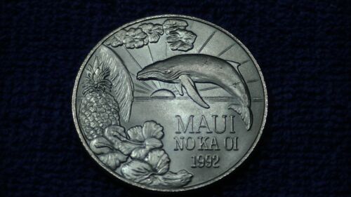 1992 MAUI NO KA OI HAWAII TRADE DOLLAR TOKEN UNCIRCULATED THE VALLEY ISLE - Picture 3 of 19