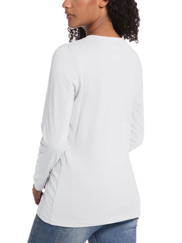 Damen Baumwolle Rundhalsausschnitt T-Shirt Langarm Freizeit Trainingsshirts Sport Arbeit Tops - Bild 146 von 150