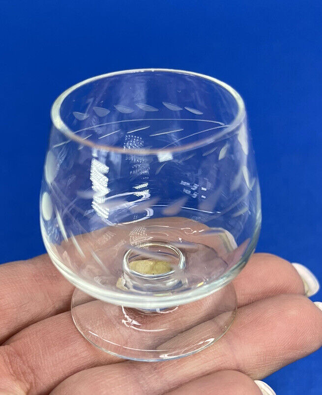 Vintage Mini Shot Glasses Stemmed Etched Cordial Brandy Snifters 2