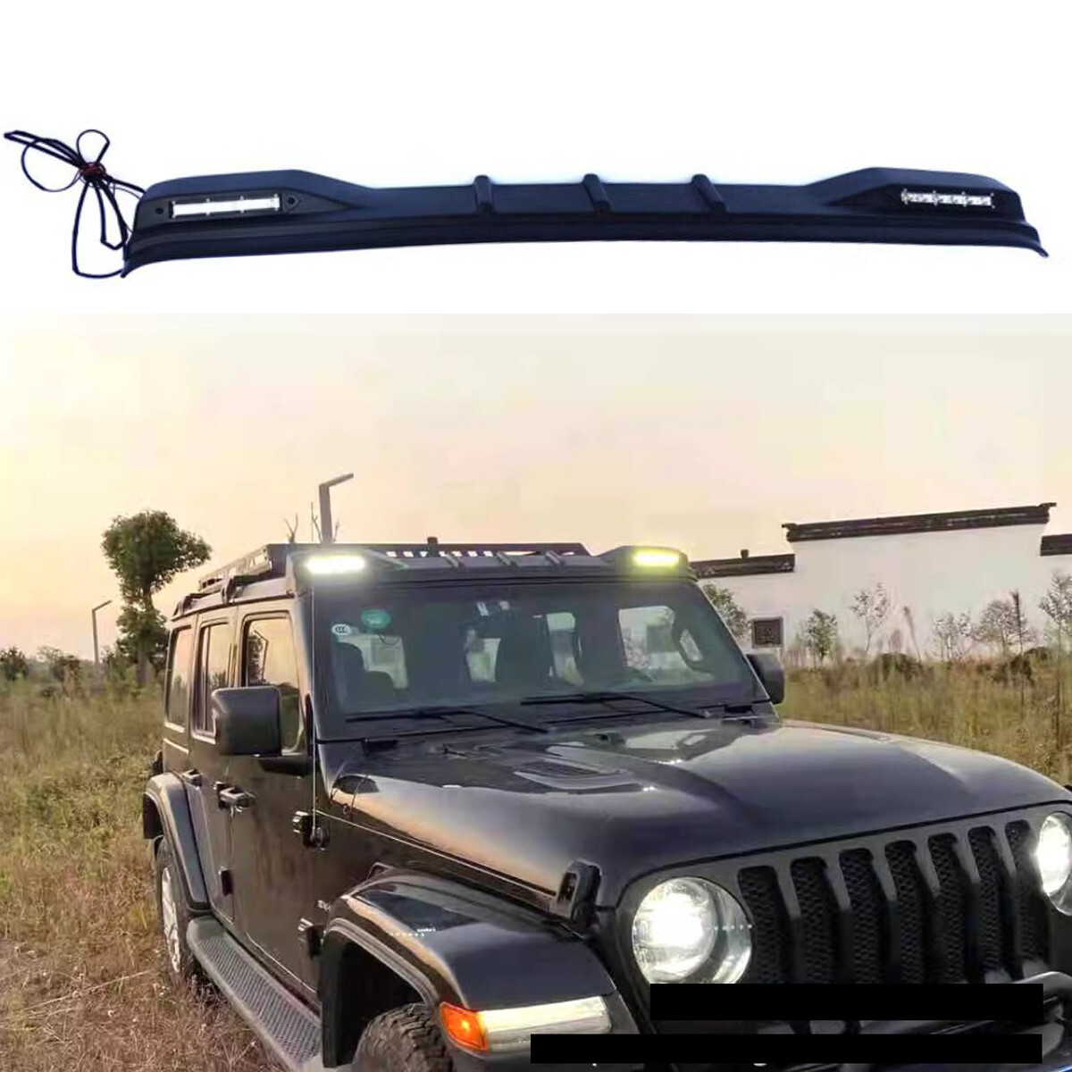 Roof Light fits for Jeep Wrangler JL 2018-2024 Matte Black Top Lamp Led  Spoiler
