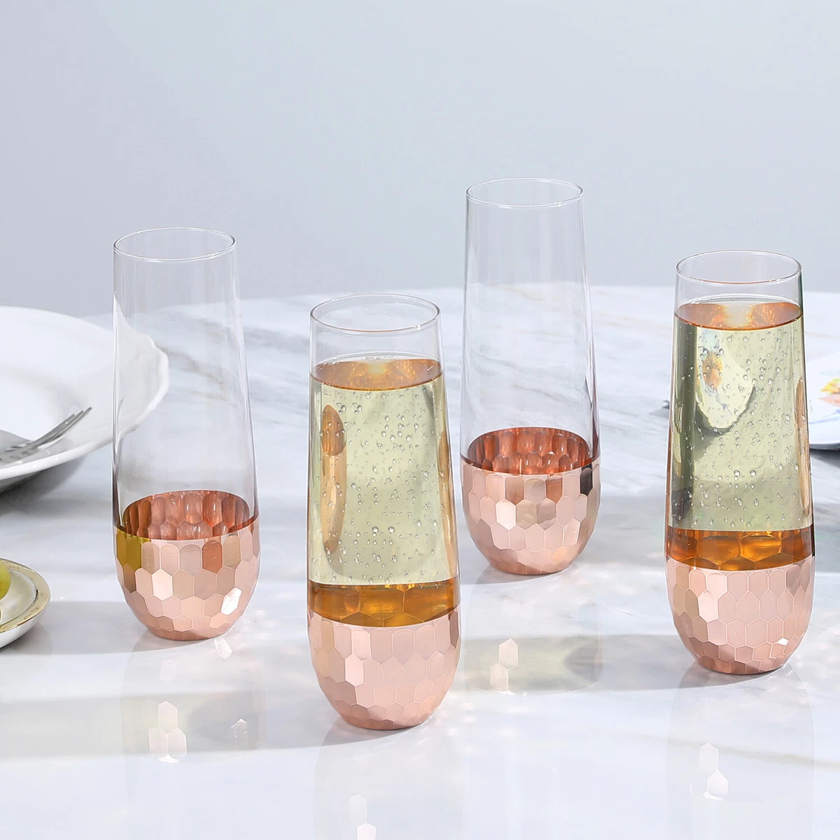 Modern Copper Stemless Wine Glasses, Set of 4