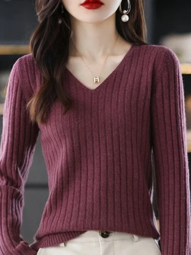 Women Long Sleeve Top Pullover V-Neck Fashion Sweater Knitted Sweaters Jumper - Picture 5 of 27