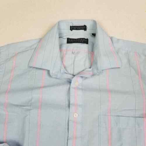 Cacharel Men's Fitted Shirt Size 16.5 34/35 Light Blue Long Sleeve Pink Stripes - Picture 1 of 10