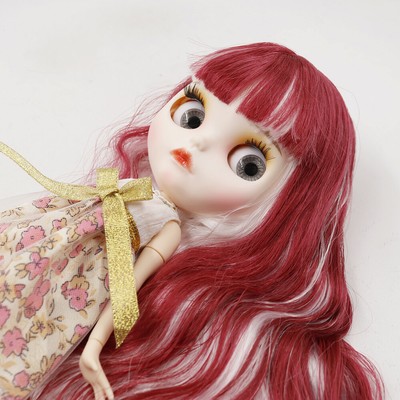 12'' Factory blythe 1/6 BJD Long red mix white Hair Joints body Carved lips