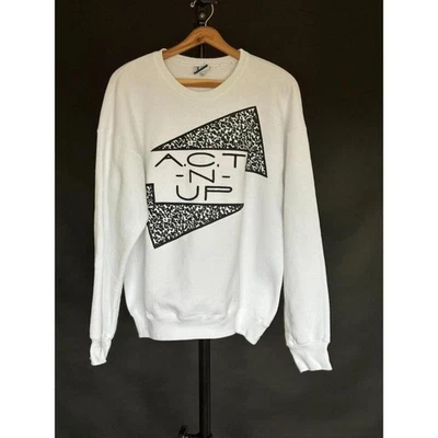 Sudadera vintage de peso pesado Act N Up Lee años 80 XL blanca - Imagen 1 de 4