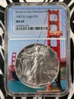 #L178 • 1987-S Silver Eagle Dollar • NGC MS69 • Golden Gate Bridge Core