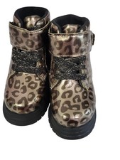 OshKosh B'Gosh Animal Print Lace Up Boots Toddler Girl 8 Brown Black Chunky Sole