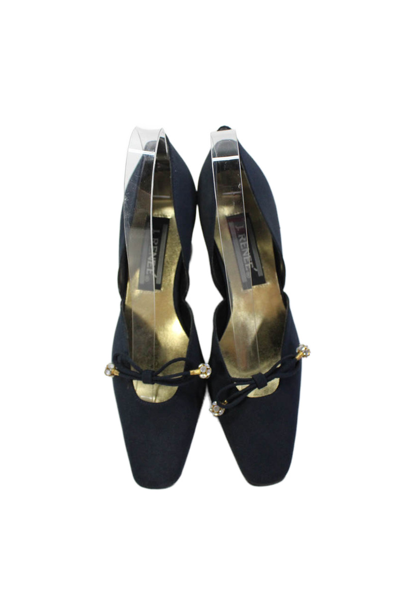 J. Renee Women's Bow Embellish Spool Heels Pumps Navy Blue Size 7 View 2